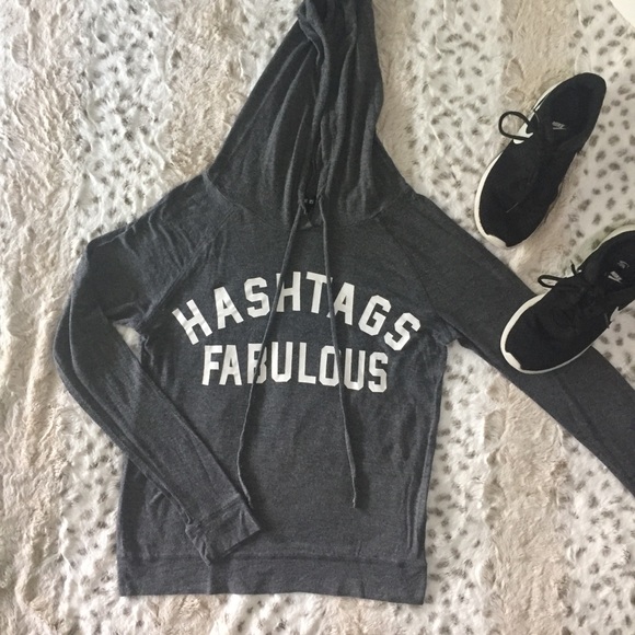 Active USA Tops - Hashtags Fabulous Hooded Grey Long Sleeve Pullover